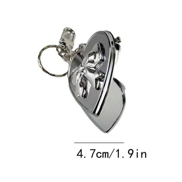 Silver Bow-Knot & Heart-Shaped Mirror Purse Bag Charm Keychain - Picture 2 of 3